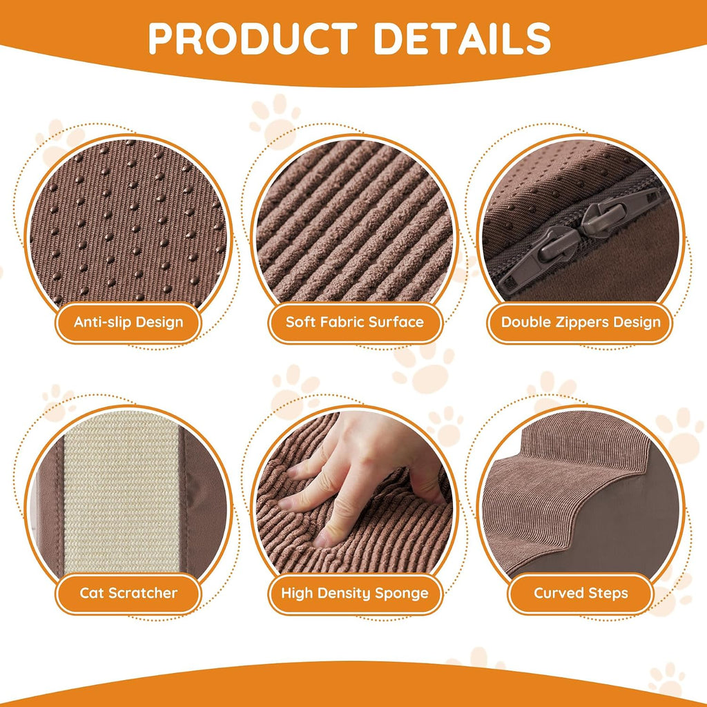 Dog Stairs for Small Dogs 22.6" H, Dog Ramp for Bed, 5-Step, Coffee