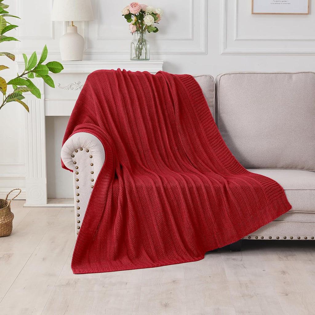 Christmas Red Stripe Knit Throw Blanket 50"x60"