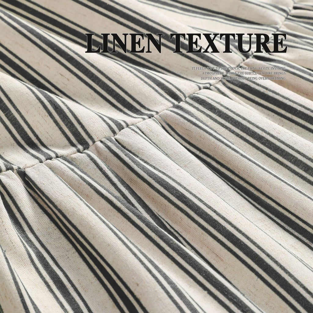 Farmhouse Ruffle Linen Cream-Black Stripe 72"W x 72"L