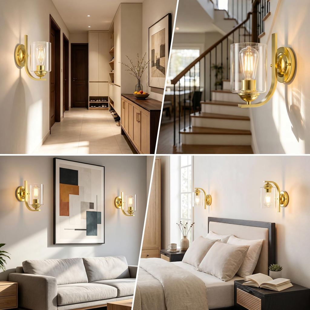 2-Pack Wall Sconces Lights Lamp Bathroom, Modern Vanity Light Fixtures, Gold Farmhouse Wall Mount Lighting Lanterns