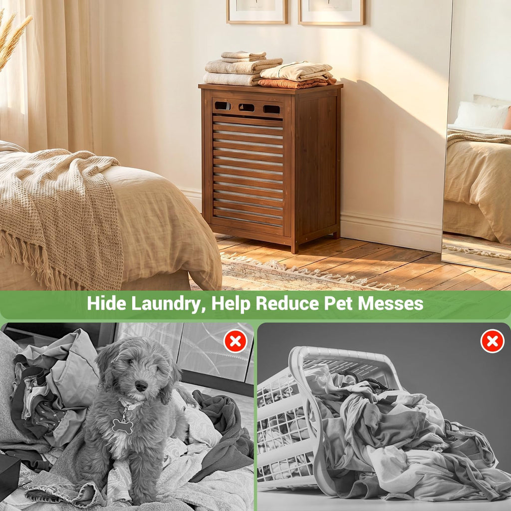 Bamboo Tilt Out Laundry Hamper Cabinet with 15.5 Gal Removable Bag, Walnut