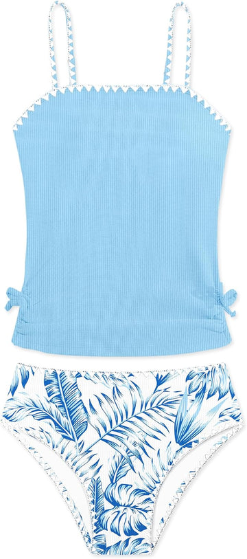 Girls Tankini Swimsuits Two Piece Bathing Suit Drawstring Swimwear Set for Girls