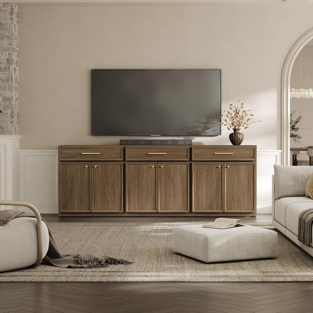 Buffet Cabinet with Storage Tall Modern Console Storage Cabinet with Doors and Shelves 90" Long Wooden Sideboard