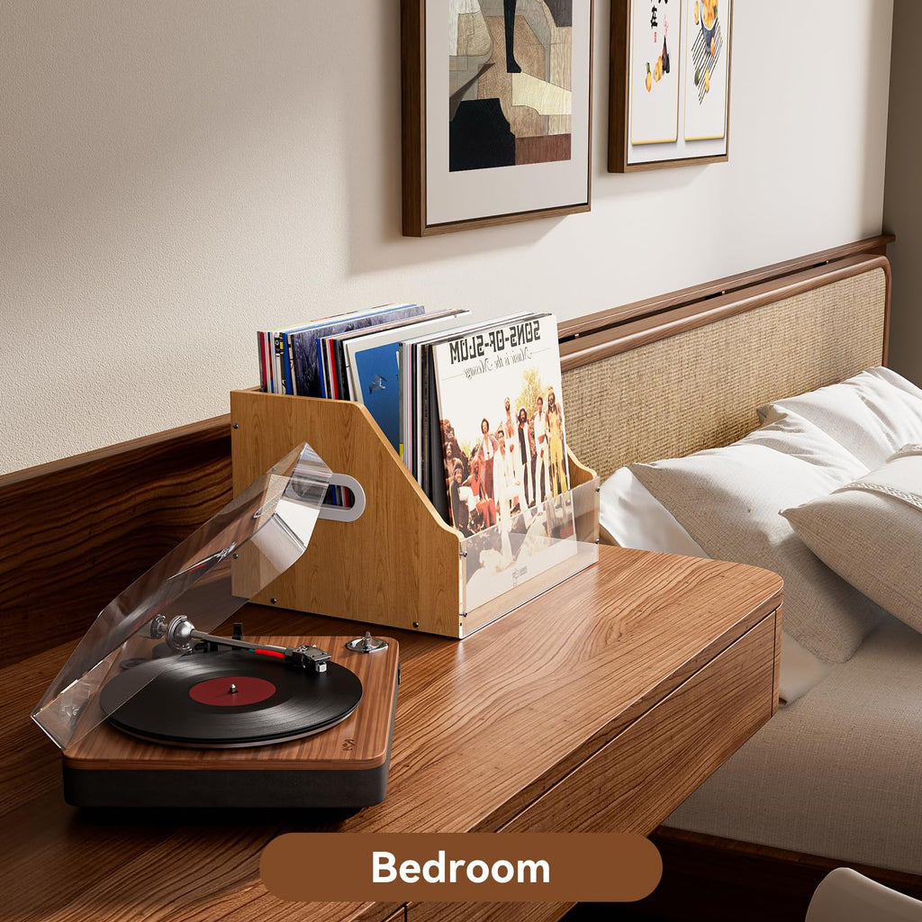 Vinyl Record Storage with Separators, Visible Acrylic & Wooden Crate for Records Holder Storage Box for Vinyl & Album