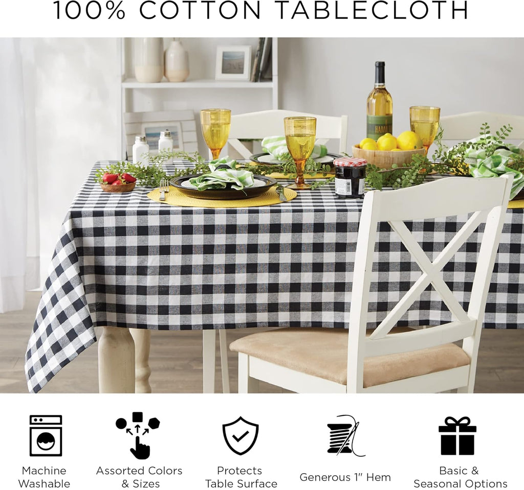 Checkered Tabletop Collection 100% Cotton, Machine Washable, Tablecloth, 60x84, Red