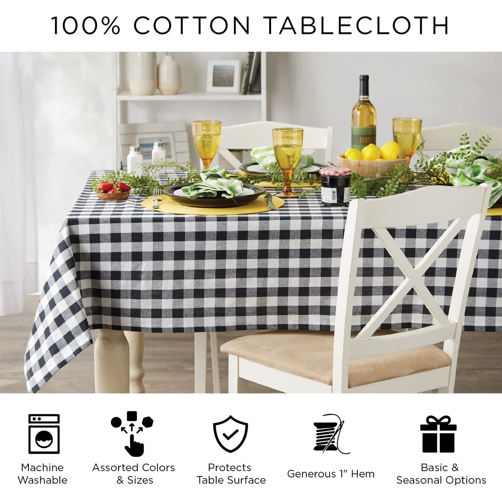 French Stripe Dining Table Collection Farmhouse Style Tablecloth, 70 Inches Round, Taupe/Blue