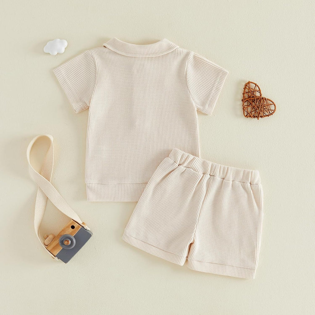 Baby Boy Summer Clothes Waffle Short Sleeve Toddler Shorts Set 2Pcs Outfit Infant Boy Little Kid Boys Clothing
