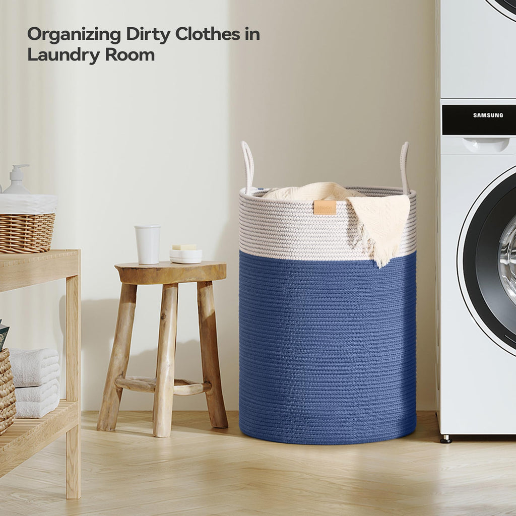 Laundry Hamper 95L,Large Laundry Basket for Clothes,Decorative Storage Basket for Blankets,Cotton Rope Woven basket