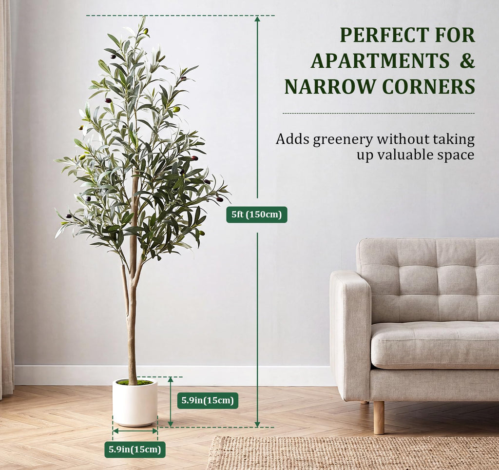 Artificial Olive Tree 5FT with Natural Wood Trunk Faux Plant