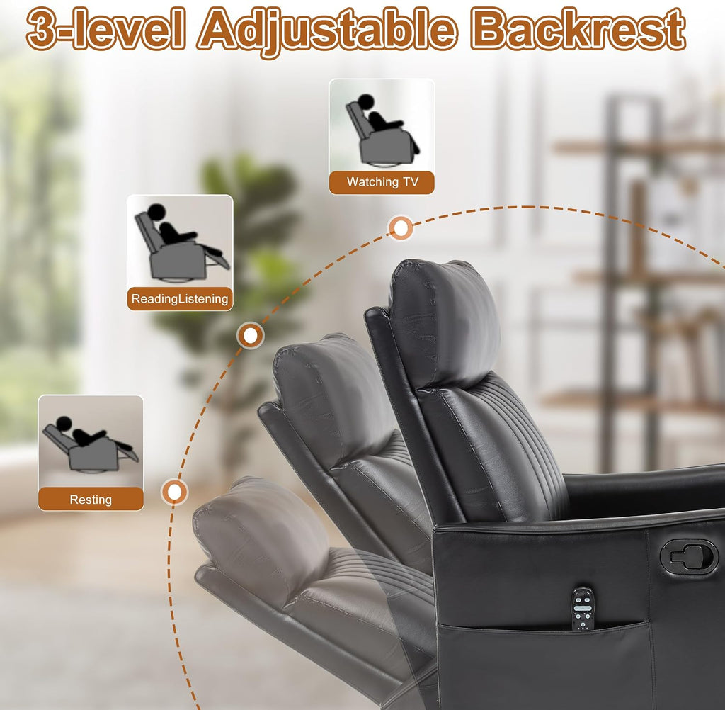 Manual Swivel Rocker Recliner Chair for Adults, Overstuffed Recliner Glider with Massage and Heat, Living Room
