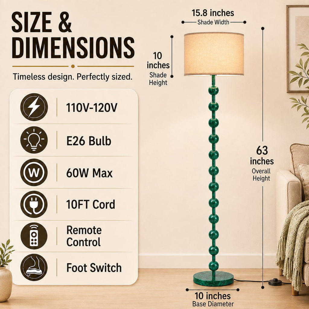 63" Modern Farmhouse Remote Control Dimmable Floor Lamp