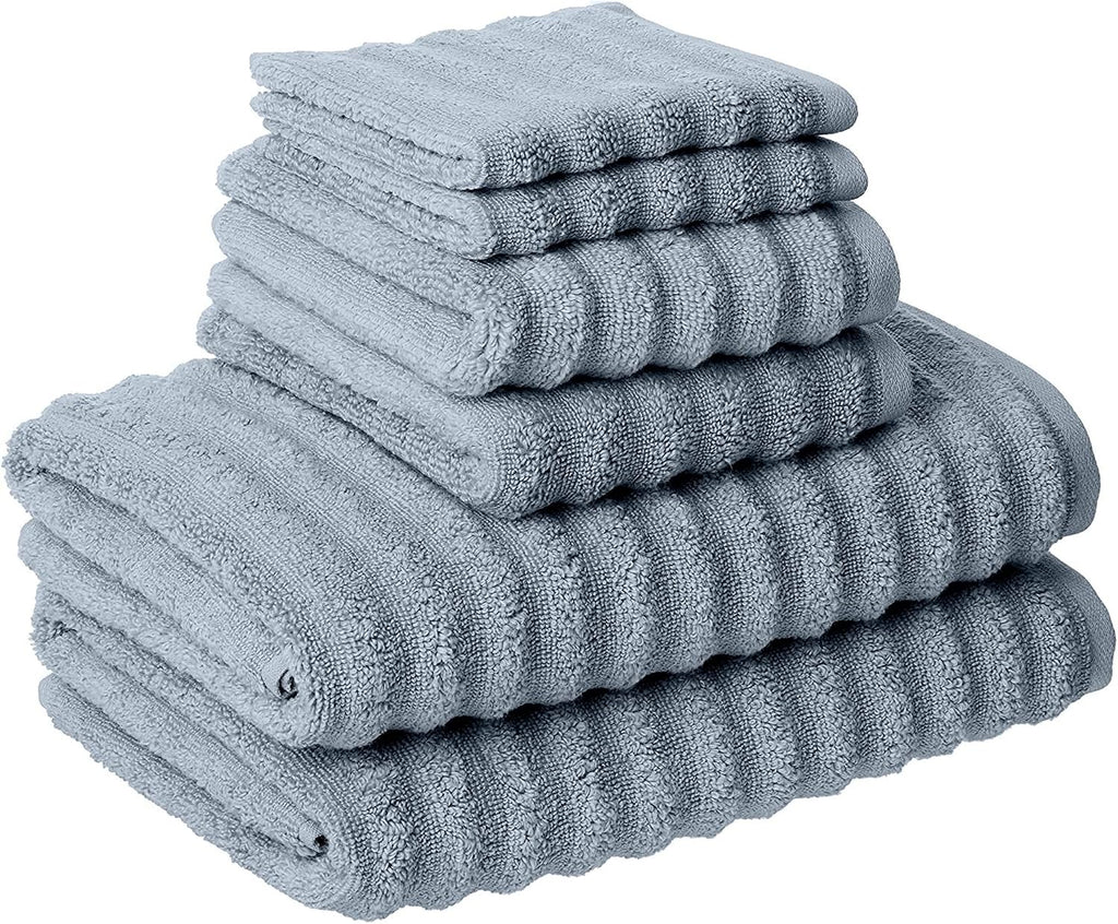Luxury Spa Collection | 6-Piece Ultra Soft Quick-Dry 550GSM 100% Combed Cotton Wavy Towel Set by [Spa Blue]