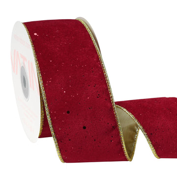 Red Velvet Ribbon with Glitter Sequins, 2-1/2-Inch x 10 Yards, with Standard Serged Edges, Luxury Christmas Gift Wrap
