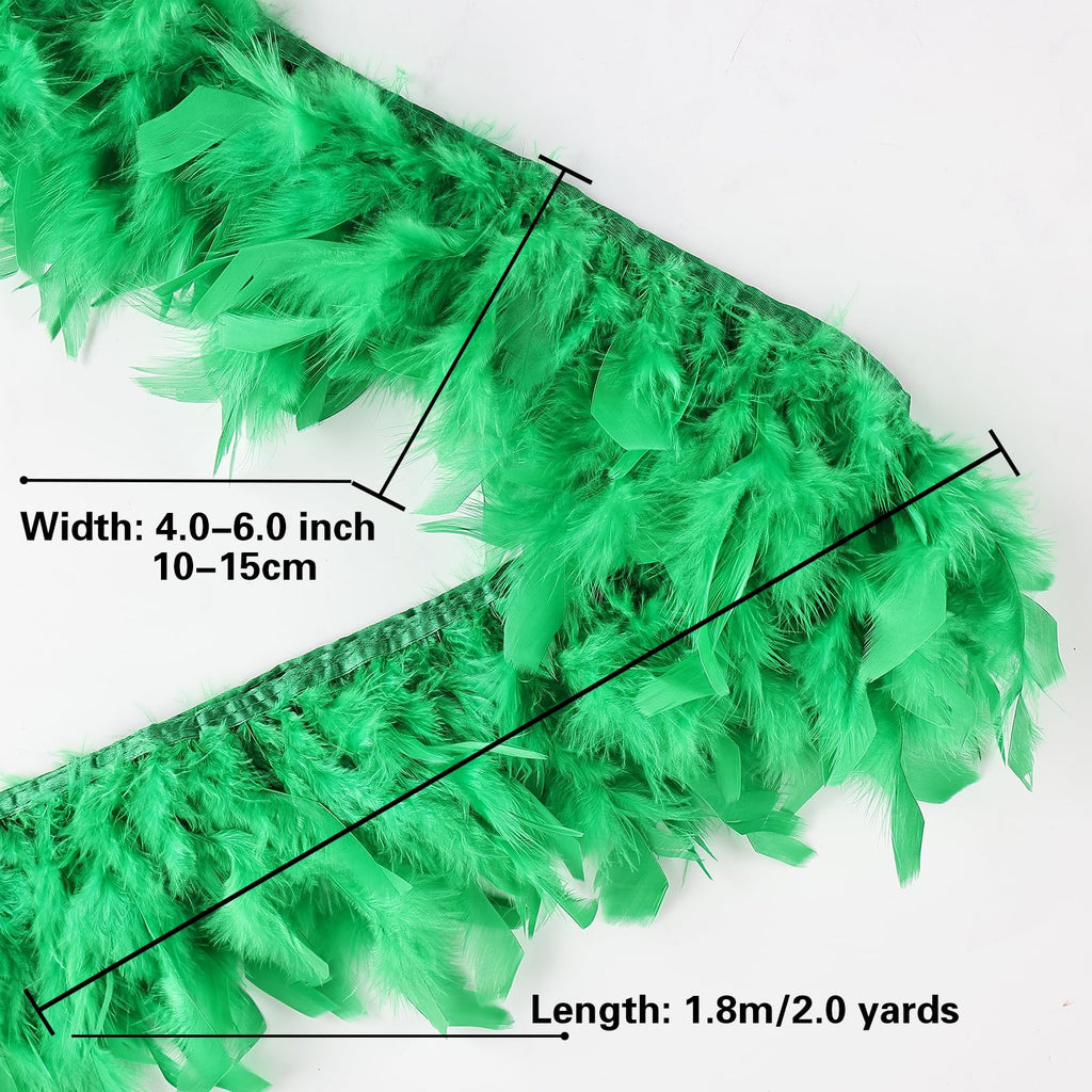 Green 4 Yards Turkey Feather Trim - 4~6in Fashion Dress Sewing - Natural Fluffy Feather Trim Fringe for Party