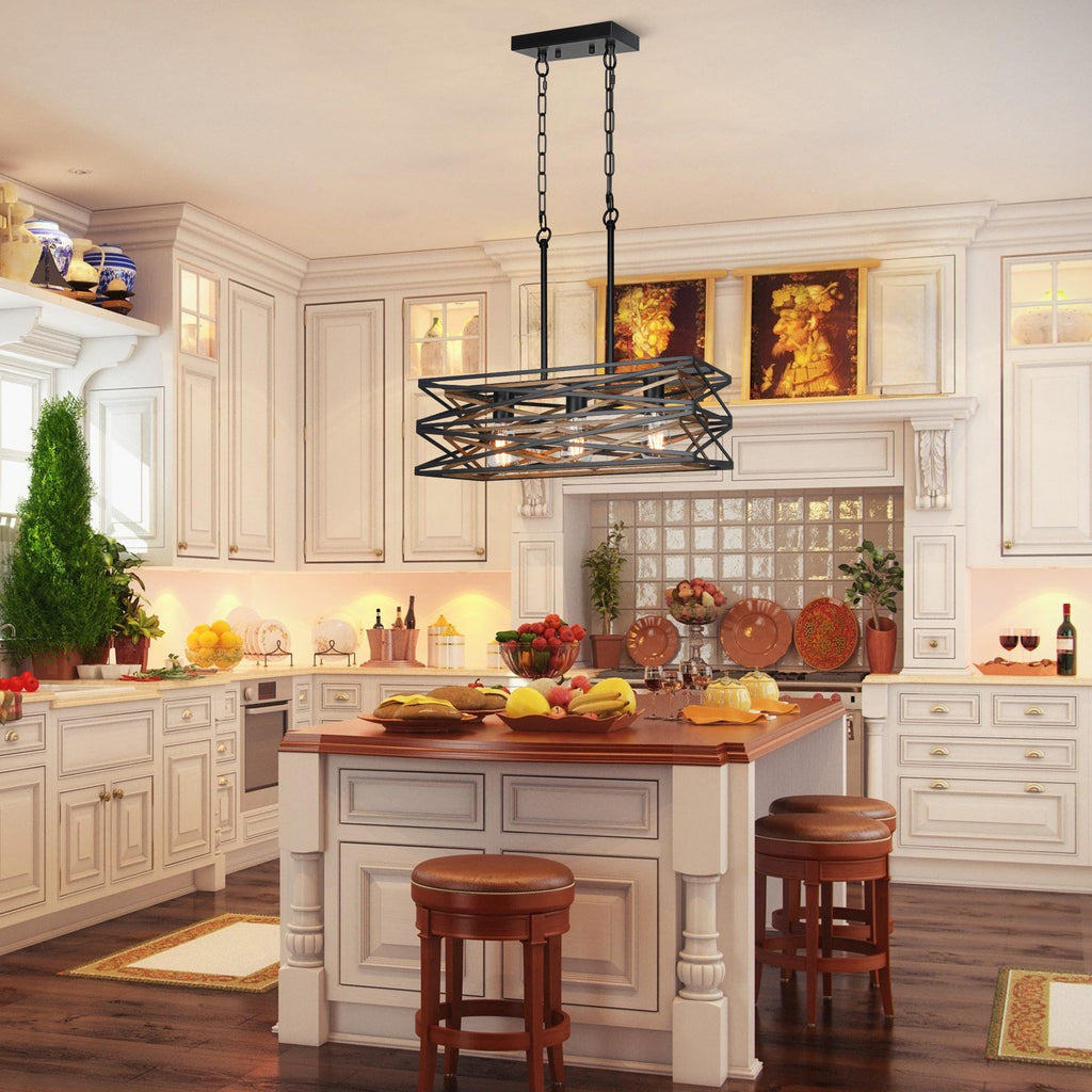 21''Farmhouse Dining Room Light Fixture, 3-Light Kitchen Island Lighting, Industrial Chandelier Over Table Kitchen