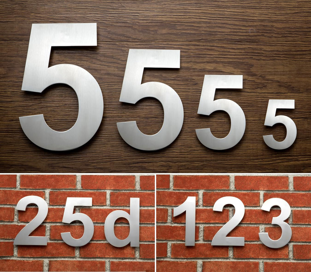 12 Inch Floating House Number 5 - Brushed 304 Stainless Steel