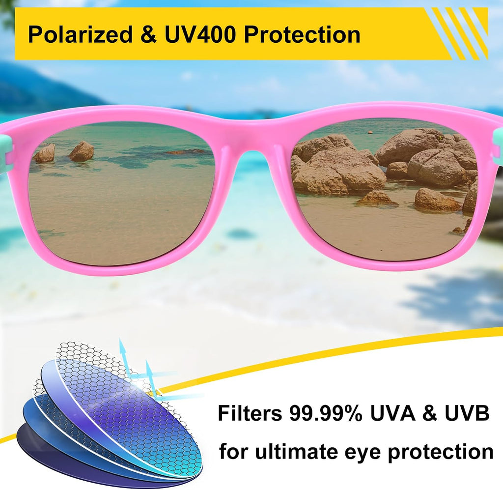 Kids Polarized Sunglasses for Boys Girls, Flexible TPEE Frame