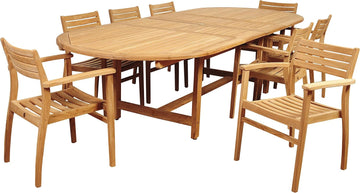 Fairview 9 Piece Teak Double Extendable Oval Dining Set