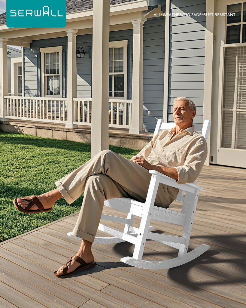 Outdoor Rocking Chair Set of 4, HDPE Rocker for Adults, White
