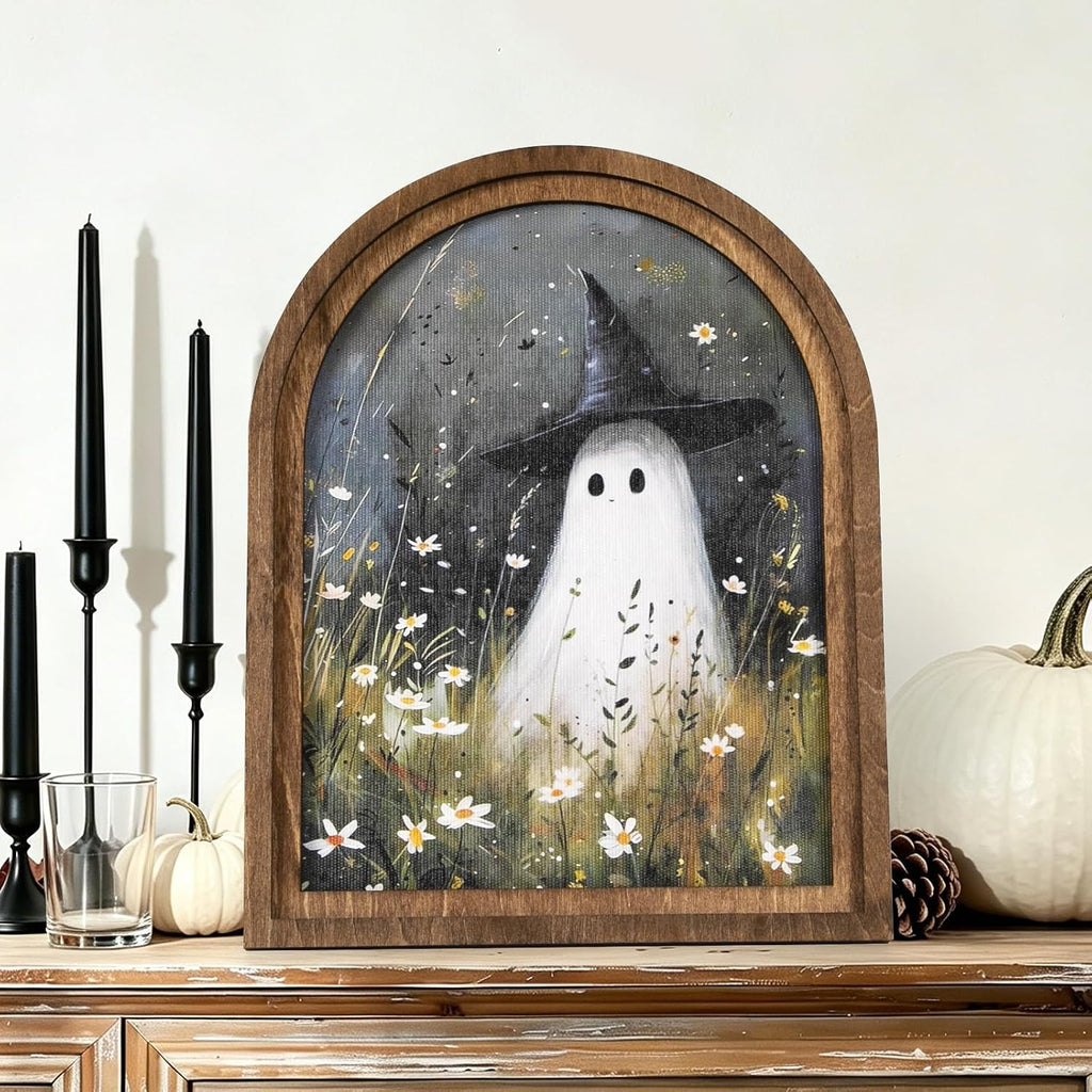 Halloween Wood Framed Arch Sign, Spooky Ghost Witch Halloween Decor