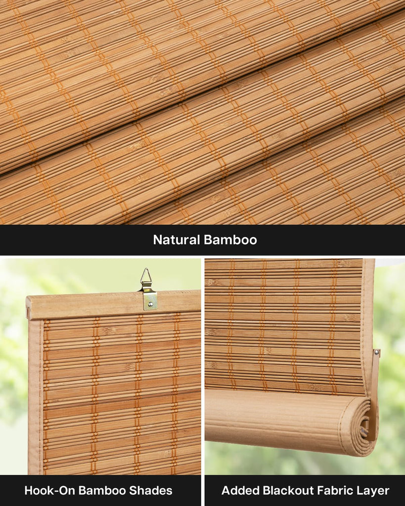 Blackout Bamboo Roller Shades, 36" x 72", Squirrel