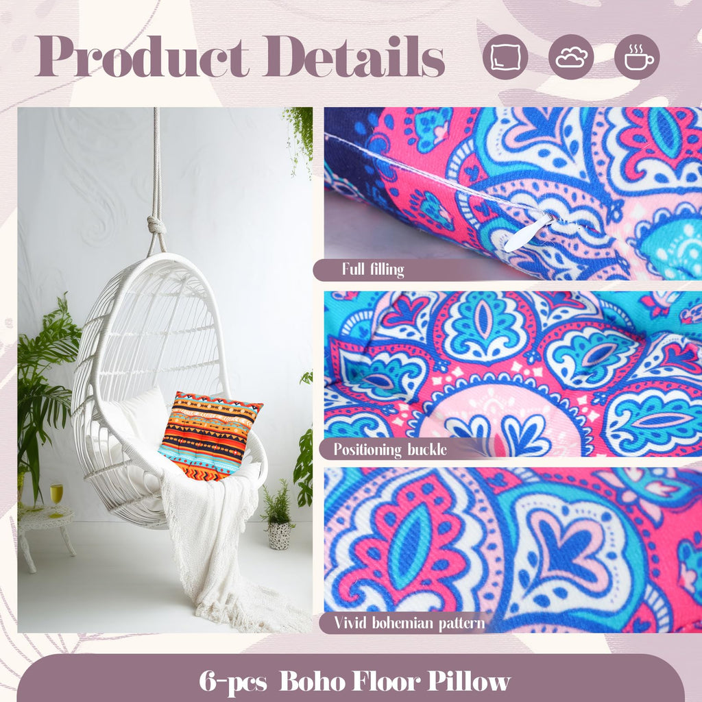 6 Pcs Bohemian Floor Pillows 15 Inch, Stylish