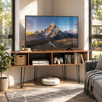 Corner TV Stand for 55 Inch TV, Rustic Brown TV Stand