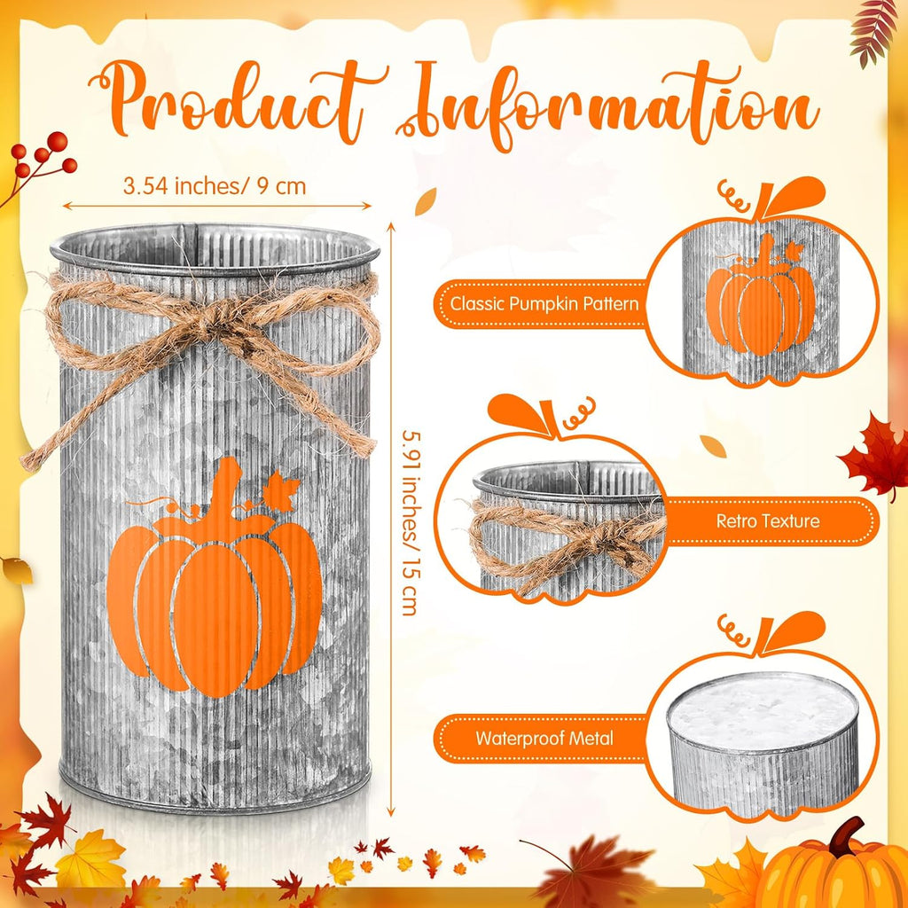 Fall Table Centerpiece Pumpkin Vases Thanksgiving Decor Galvanized Metal Vases for Flowers Farmhouse Mason Jars - Set of 6
