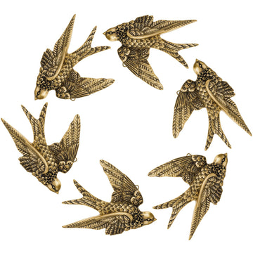 6 Piece Vintage 3D Swallow Wall Decor Set, 4.7 Inch Antique Gold Resin Art