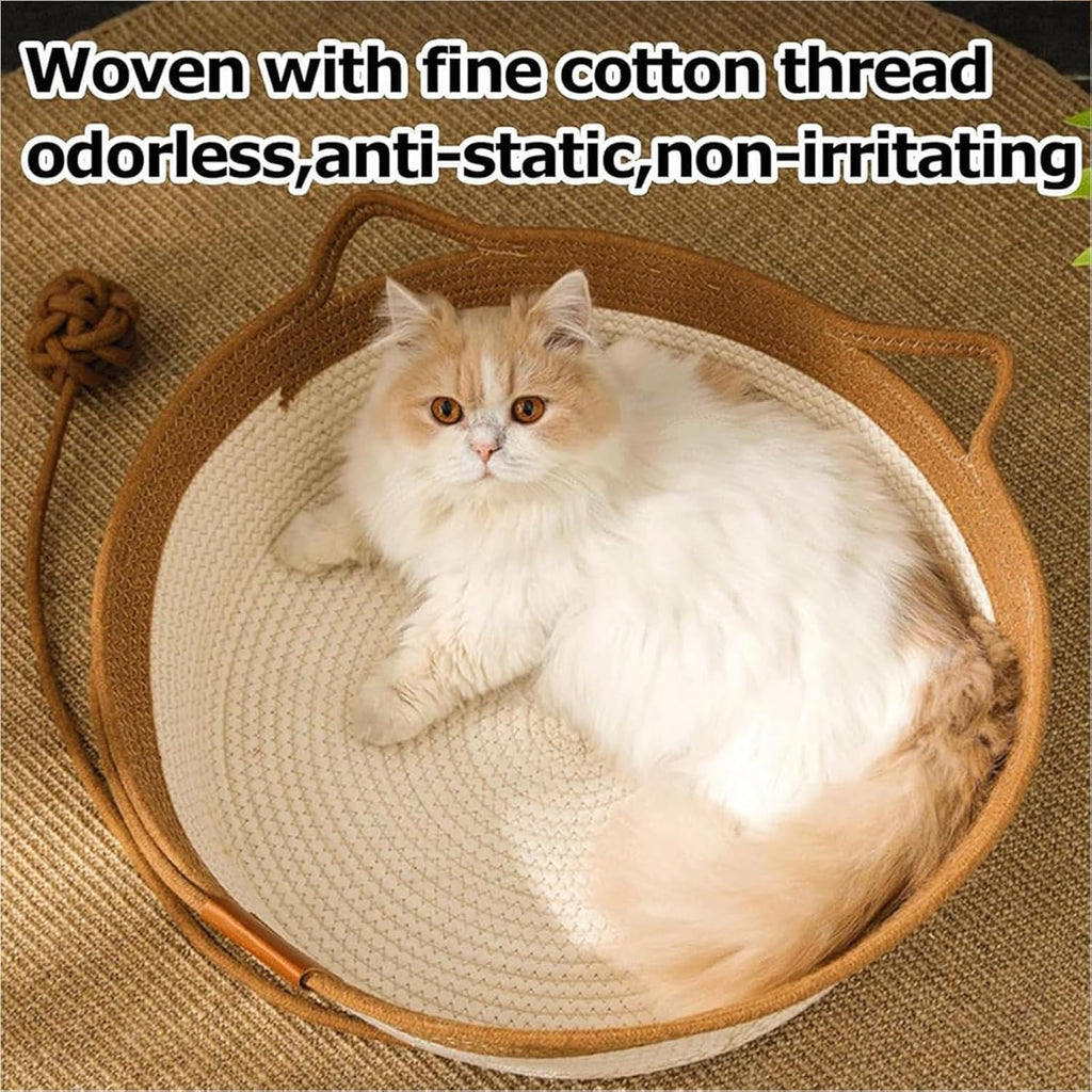 Instinct Basket, Stimuli Handwoven cat Basket Rope Cotton with Cushion, Eliminates Bed Rejection Round Pet Basket