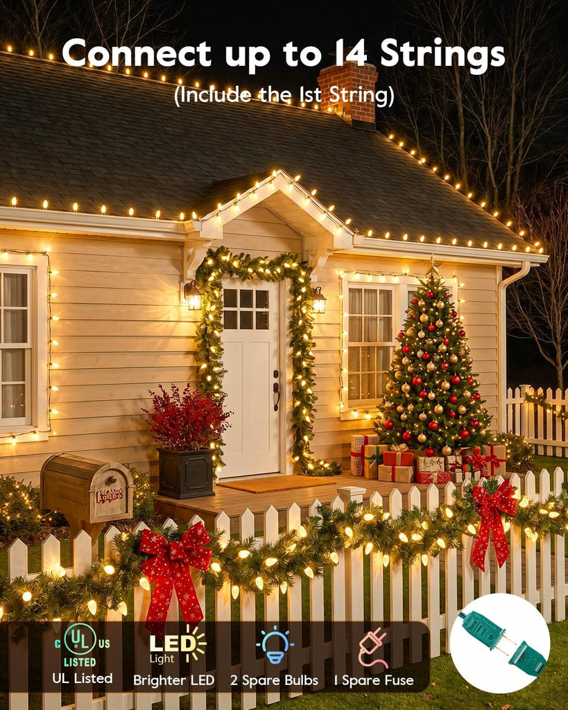 C9 Christmas Lights Outdoor, 100 FT Commercia Christmas Lights with LED Strawberry Bulbs, UL Certified for Christmas