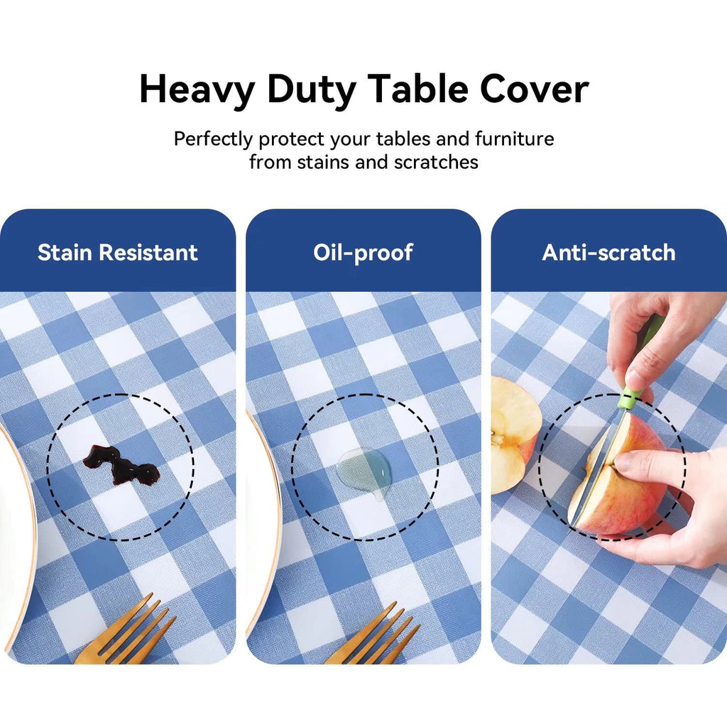 Gingham Vinyl Tablecloth, Rectangle 54 x 78, Light Blue