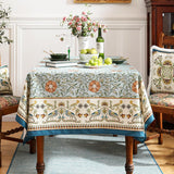 Designer French Linen Blue Tablecloth for Rectangle Table,Vintage Floral Table Cloth,Colorful Decora