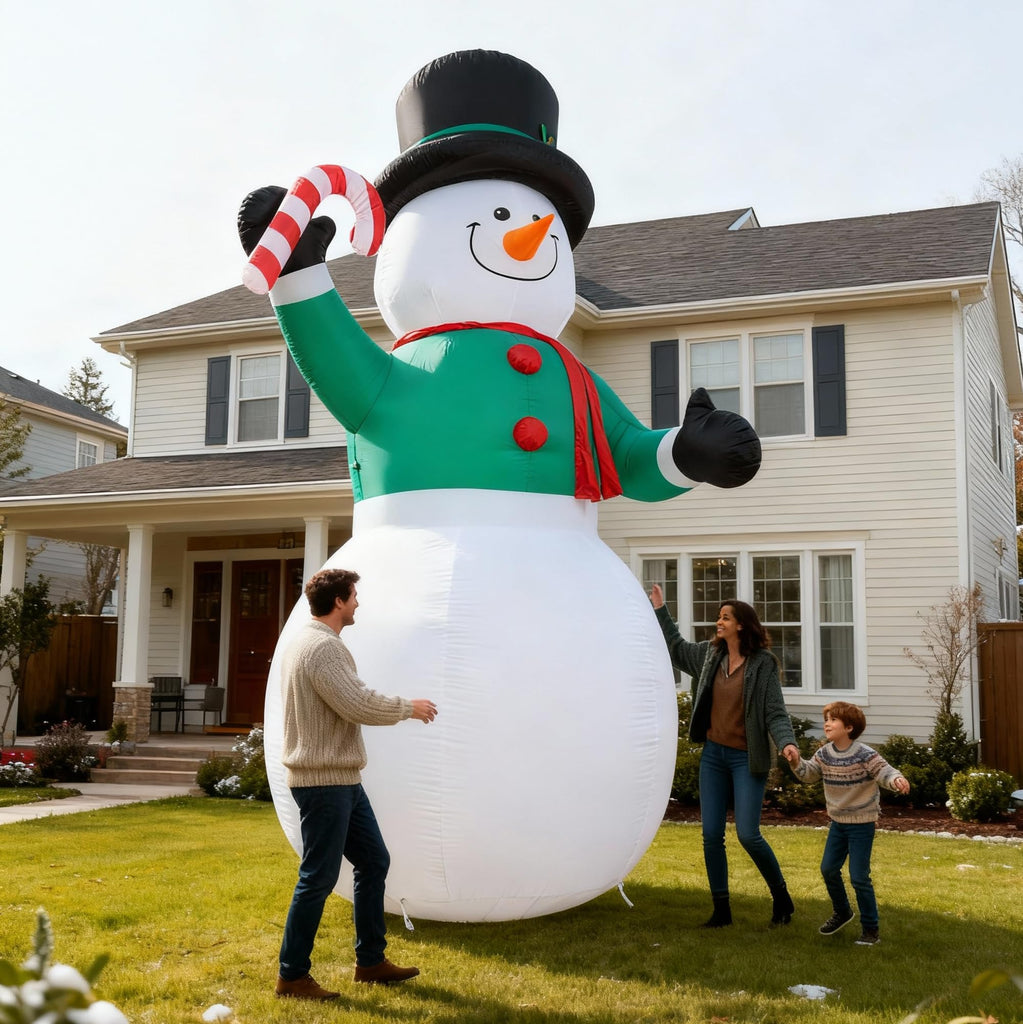 15 FT Christmas Inflatables Snowman Outdoor Decorations, Blow Up Snowman with Candy Cane Yard Decor for Garden Lawn