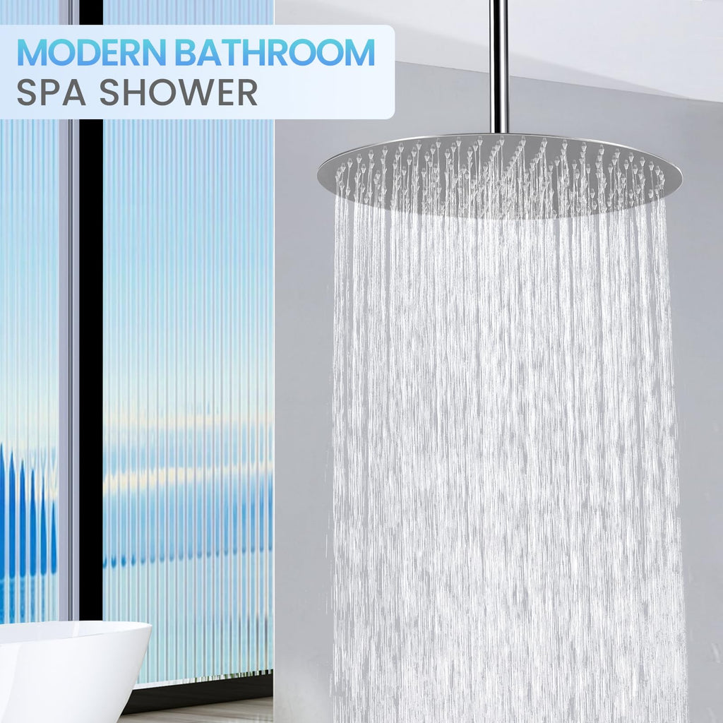 16 Inch Round Rainfall Shower Head Chrome - All Metal Stainless Steel 304, Full Body Rainfall Shower with 230