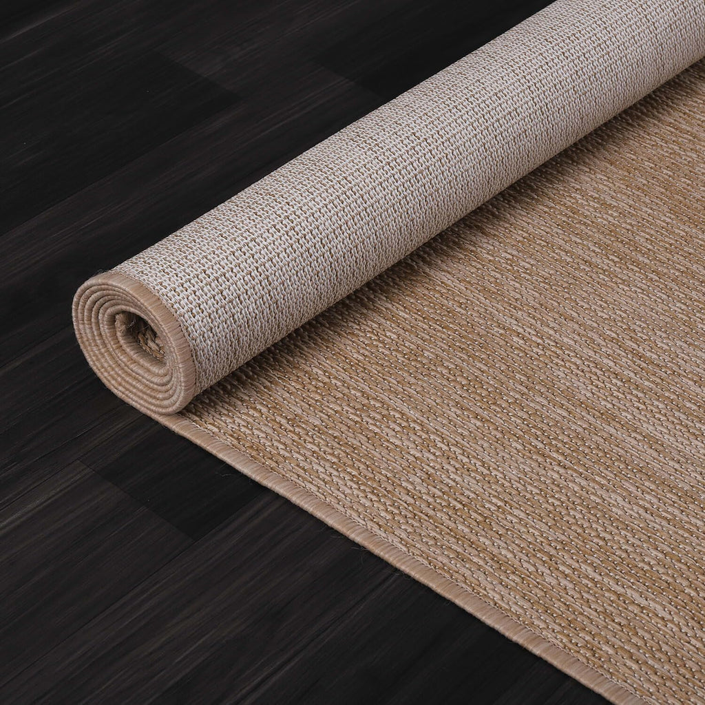 Indoor Outdoor Rug 8x10, Washable Outside Carpet , Deck, Porch, Solid Modern Area Rug, Water Resistant, Jute Beige