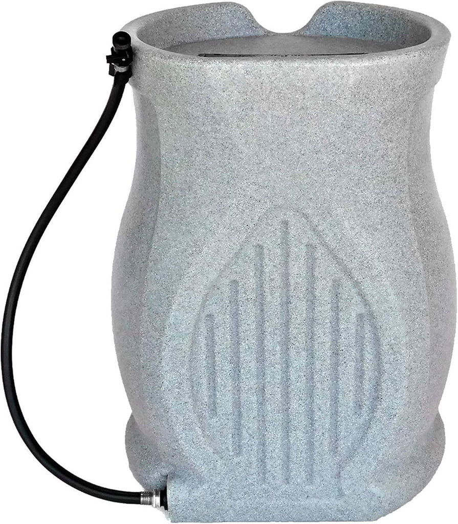 Catalina 45-Gallon Rain Barrel - BPA-Free Flat-Back Design with 3.5 Foot Garden Hose, Shut-Off Thumb Valve, and Fixed