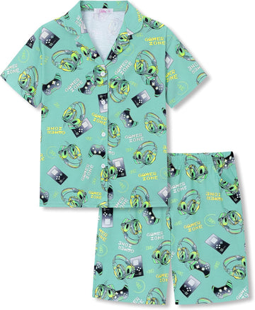 Boys Pajamas Novelty Prints Button-Up Top And Shorts