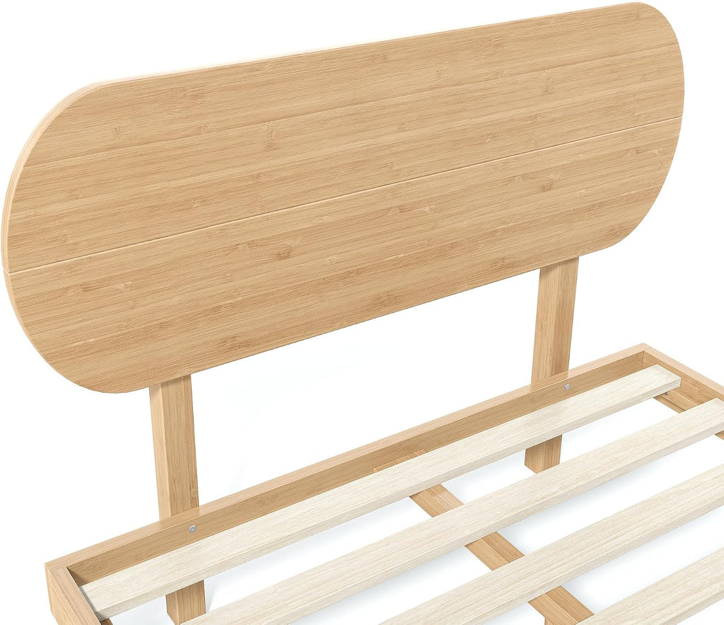 Full Bed Frame with Headboard & Low Footboard, Bamboo Full Size Bed Frame with Wood Slats Support 500LBS, Japanese