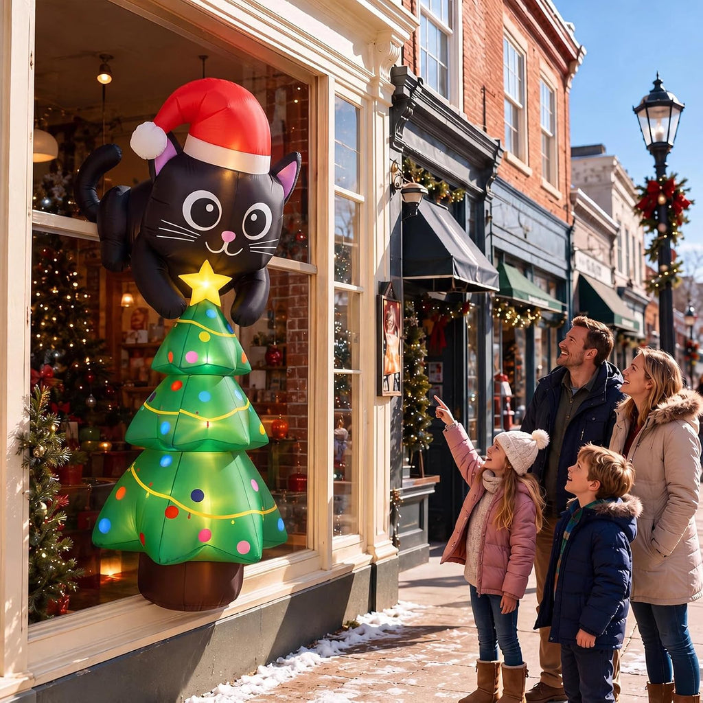 7ft Cat Christmas Inflatable Roof Hanging Outdoor Decorations