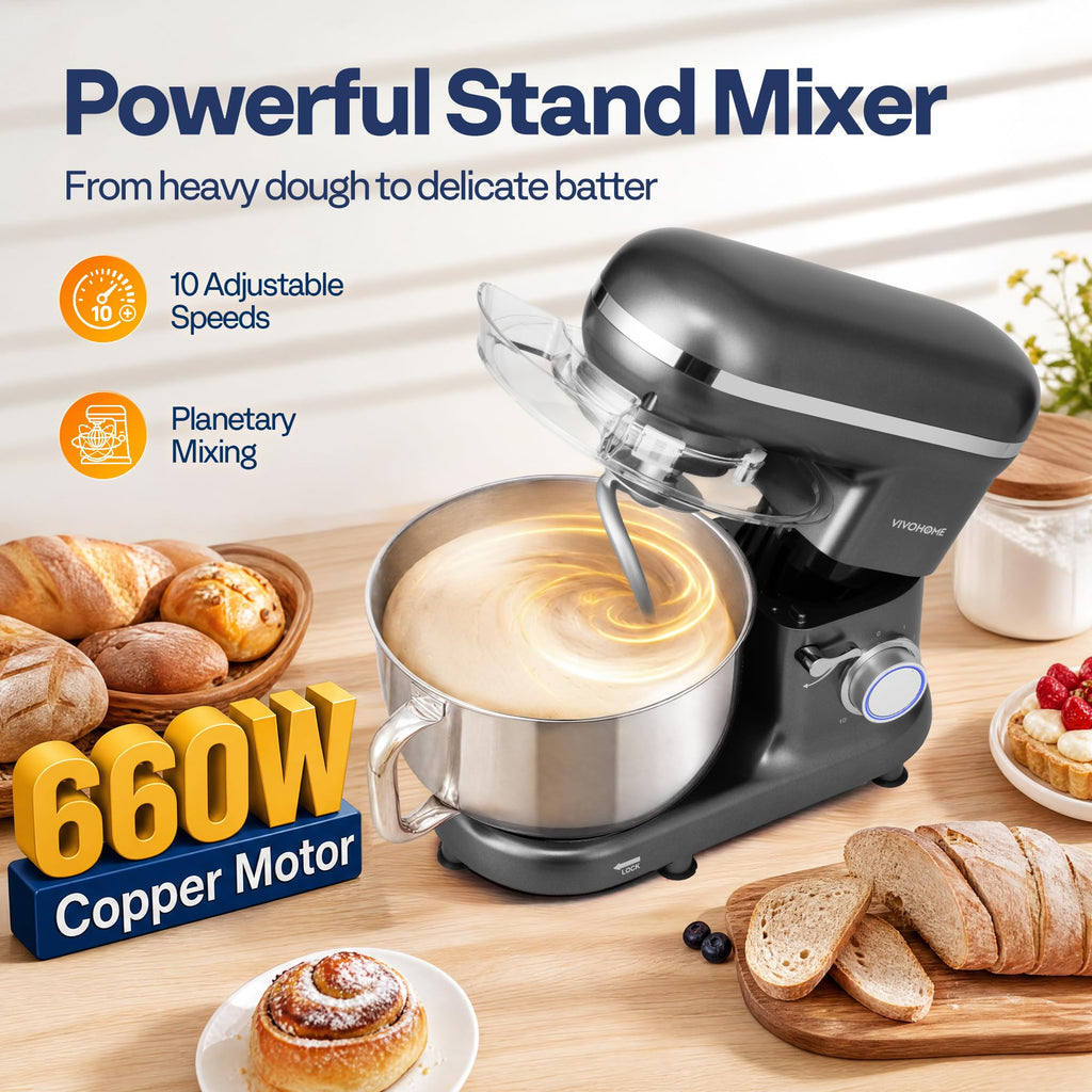 Stand Mixer, 6-Quart Tilt-Head Kitchen Mixer with Bowl, Gray