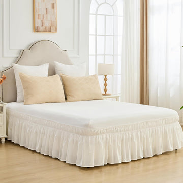 Wrap Around Bed Skirts 17" Drop, Cotton Adjustable Elastic Dust Ruffles Easy Fit Wrinkle & Fade Resistant Soft Cozy