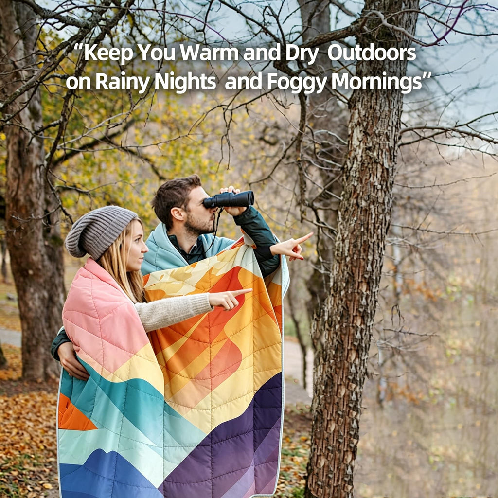 Outdoor Puffy Camping Blanket, Lightweight Down Alternative Printed Large Ultra Warm Quilt Waterproof for Traveling
