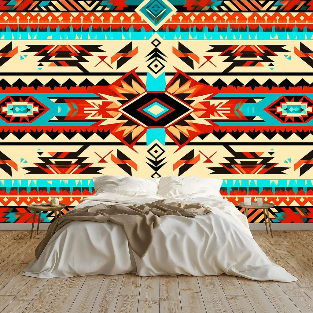78" W x 55" H Non-Woven Mural Tribal Theme Traditional Geometric Theme Wallpaper Removable Not Self-Adhesive Large