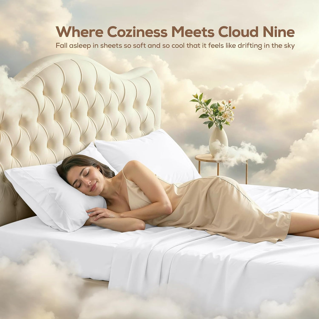 Queen Sheet Set - 4 Piece Bed Sheets, Soft and Breathable Microfiber, Includes 1 Fitted Sheet, 1 Flat Sheet and 2