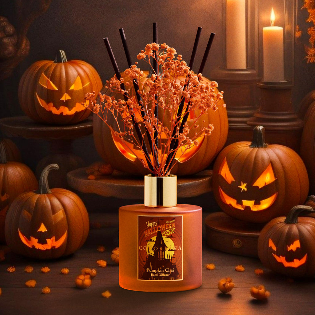 Reed Diffuser - Pumpkin Chai 6.7 fl oz Scented Diffuser with 8 Sticks Home Fragrance Bathroom Shelf Decor (Halloween