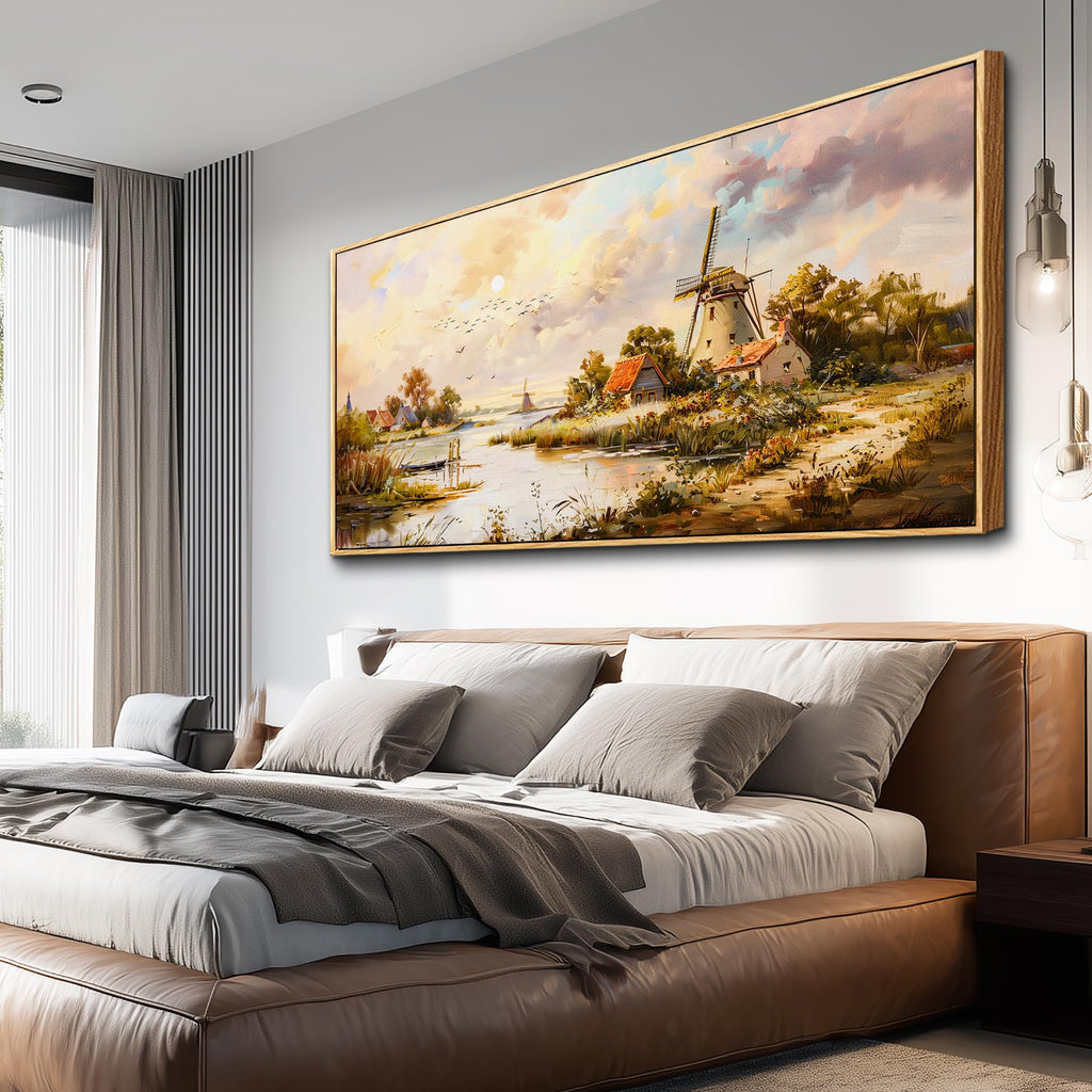 Large Canvas Printing Wall Decor Wall Art Office Restaurant Decor Rural Windmill Scenery Painting Wall Pictures Home