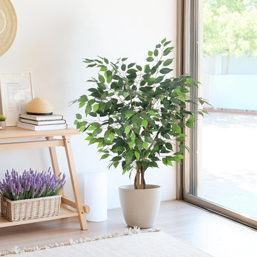 Artificial Ficus Tree 4ft, Artificial Plants Indoor with Realistic Leaves & Trunk, Fake Plants Living Room Decor.