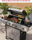 4-Burner Propane Gas Grill with Side Burner, 49,000 BTU Stainless Steel BBQ Grill with Cast Iron Grates and Side Tables (Black & Silver)
