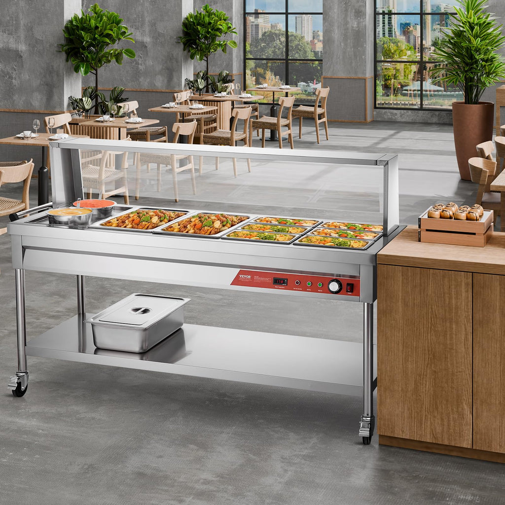 Commercial Food Warmer, 8 Pans + 2 Pots Electric Steam Table, 1800W Professional Buffet Catering Food Warmer with